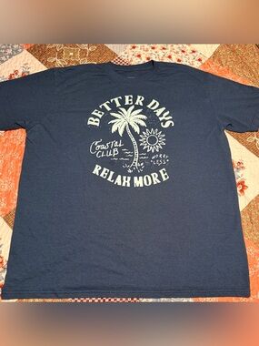 Men’s - Sonoma Coastal Club Graphic Tee 2XL Blue Beachy Palm Tree Shirt